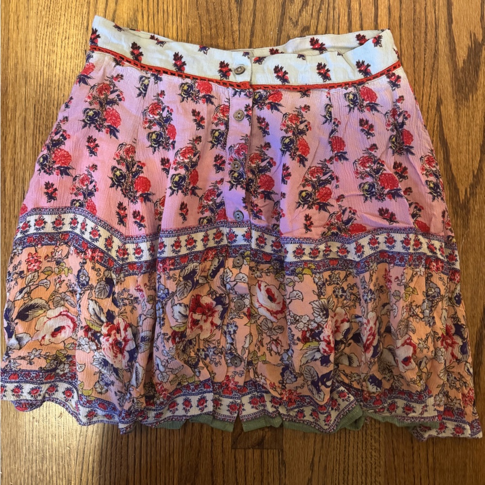 Anthropologie RAGA Multicolor Floral Skirt | A line skirt with buttons